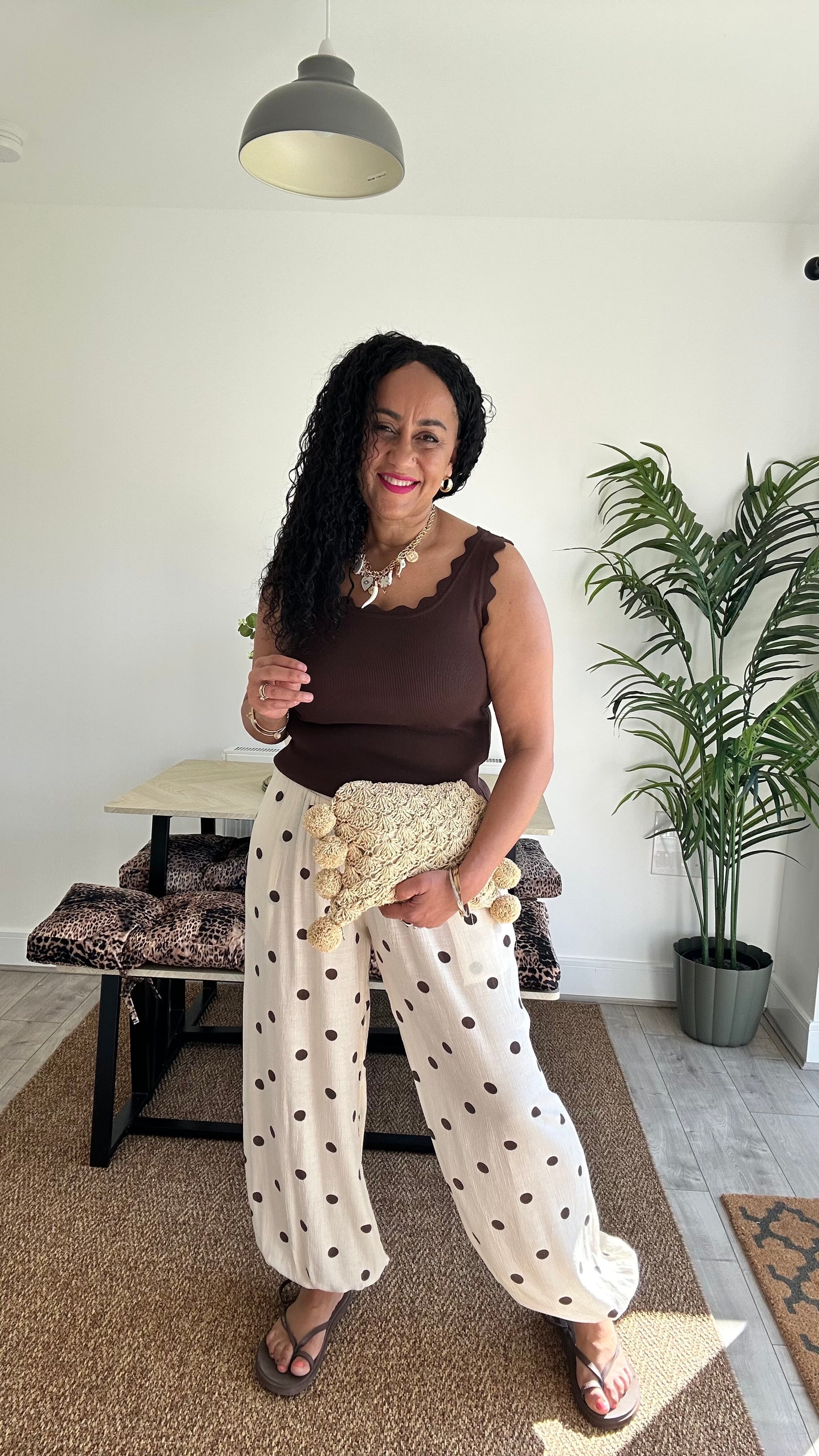 SALE POLKA DOT CUFFED BALLON TROUSERS CREAM *New