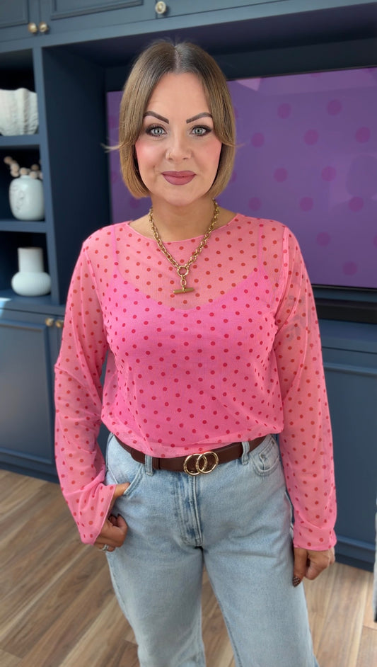 CANDICE POLKA DOT LAYERING TOP PINK *New
