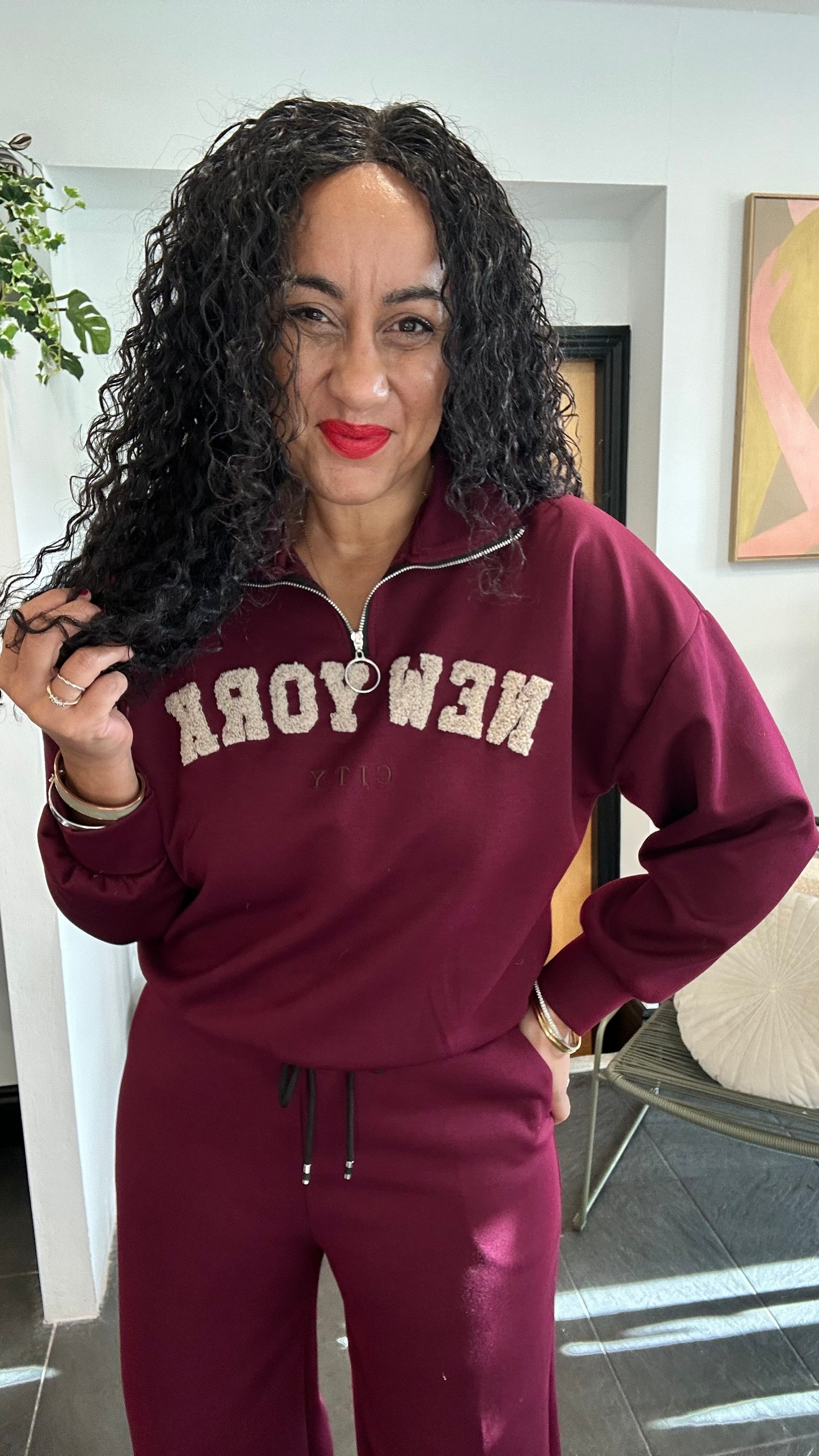 NEW YORK COORD LOUNGEWEAR SET BURGUNDY