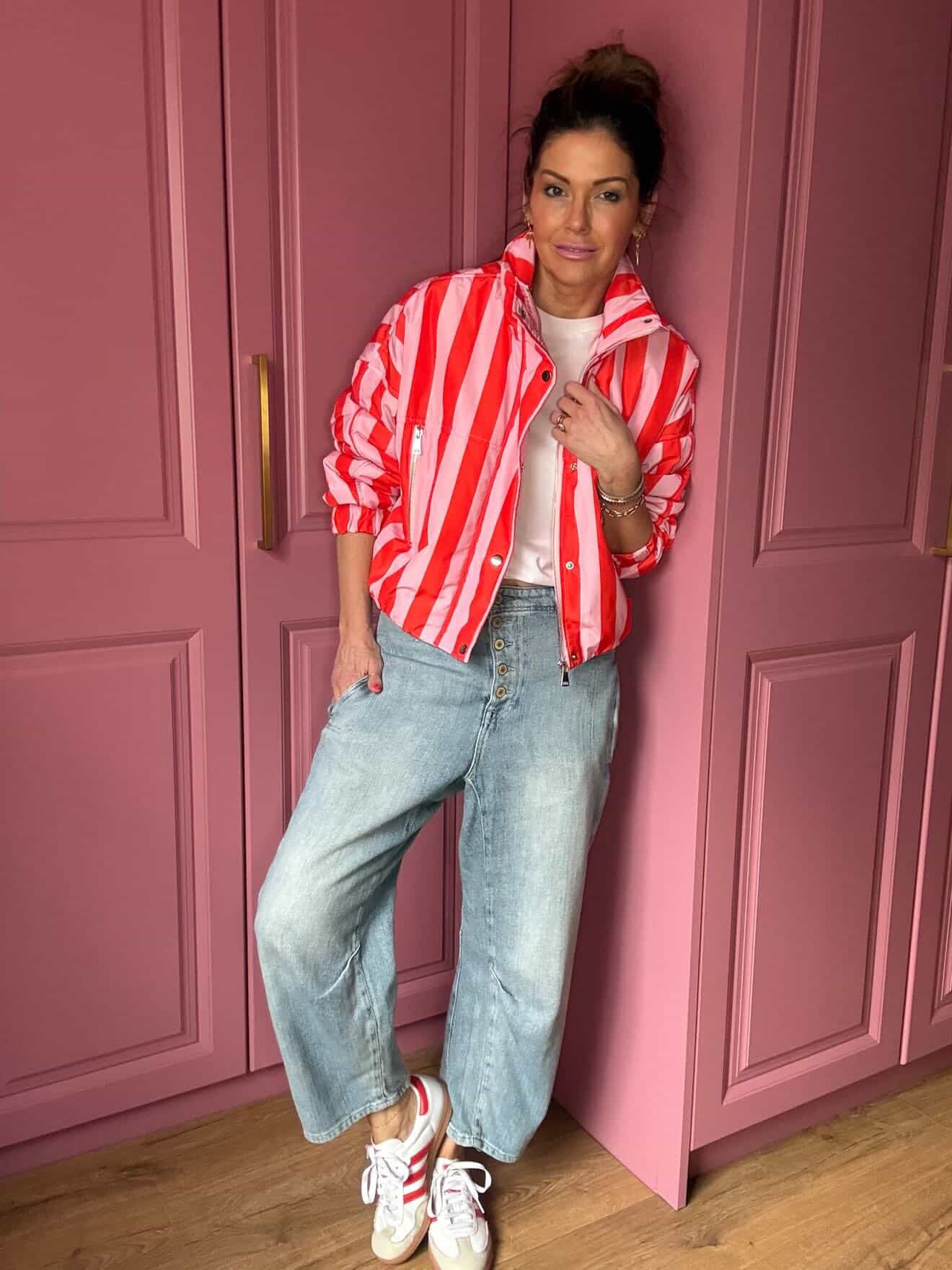 CANDY STRIPE BOMBER JACKET PINK & RED *New