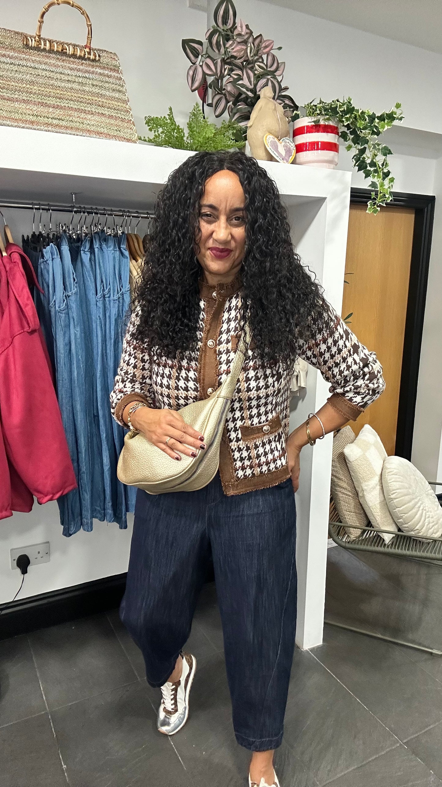 SALE HERITAGE HOUNDSTOOTH CARDIGAN BROWN