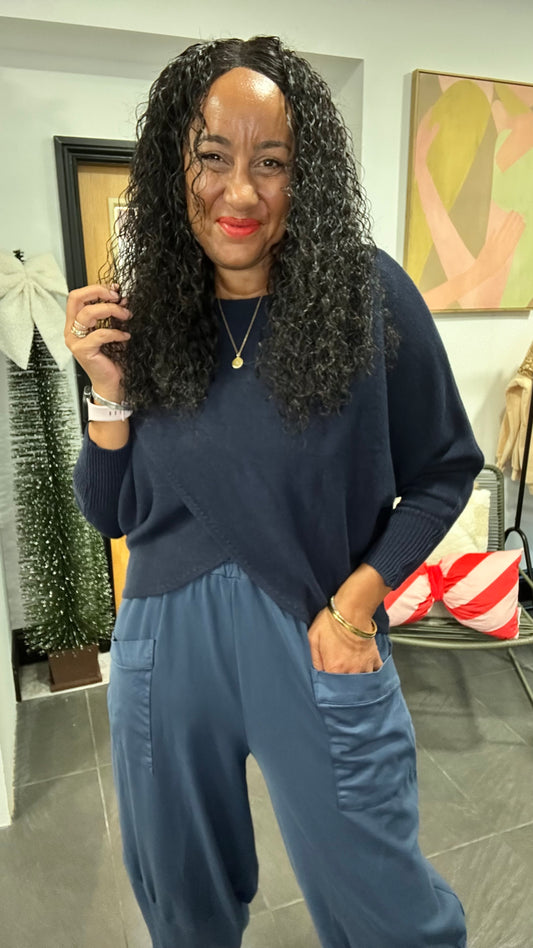 MABLE FRONT CROSS WRAP JUMPER NAVY *New