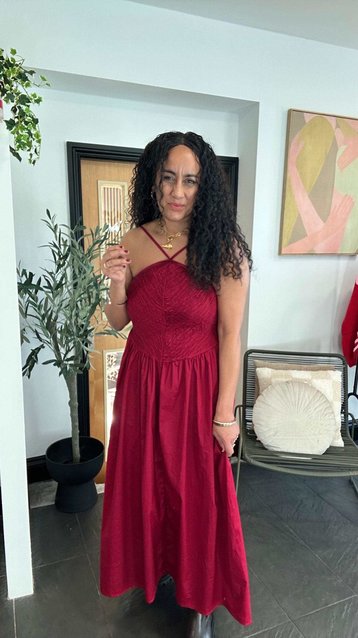 SALE MELANIE SHEARED MAXI DRESS DEEP RED