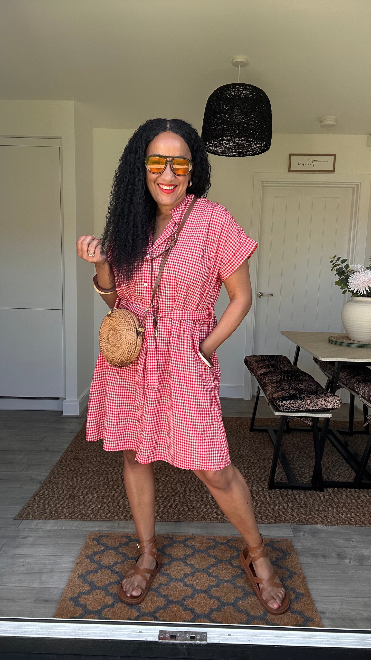 AVA EVERYDAY GINGHAM SHIRT DRESS RED *New