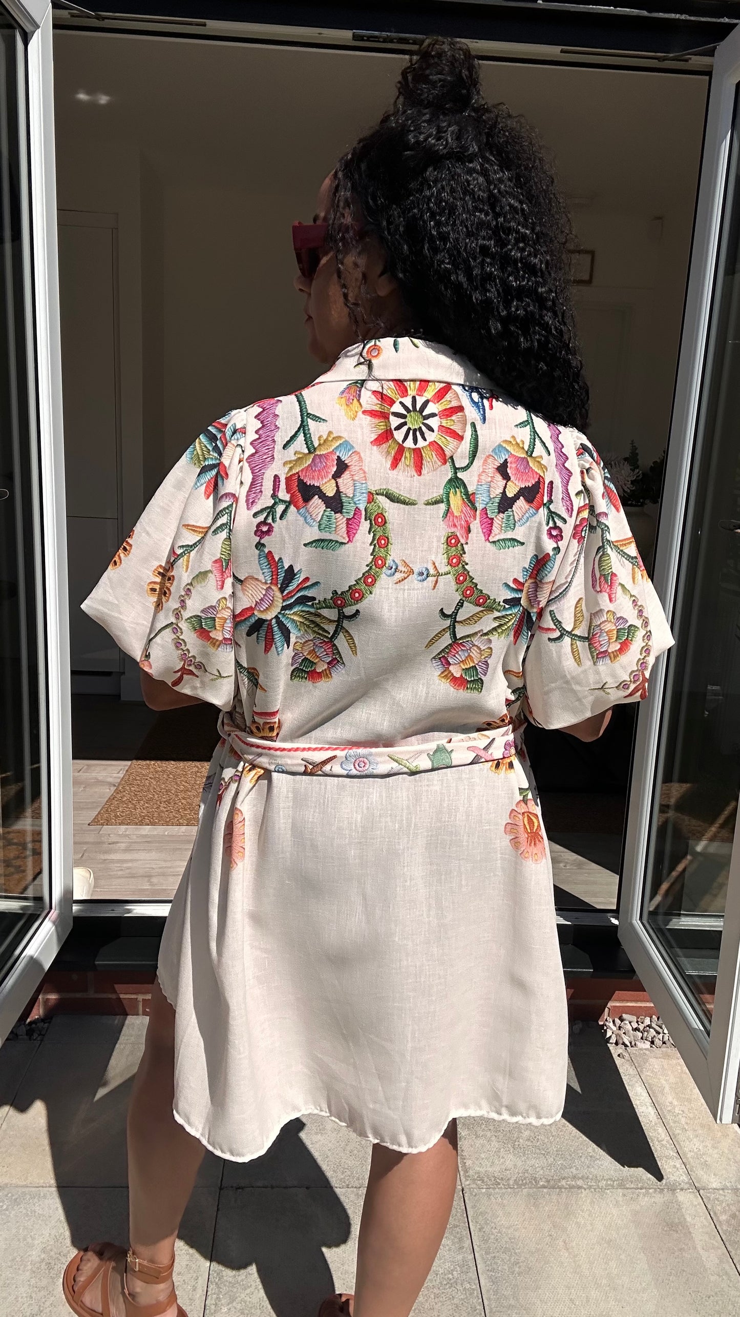 CLEO FLORAL LASER PRINT PUFF SLEEVED SHIRT DRESS *New