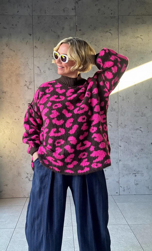 ALEX LEOPARD KNITWEAR PINK & BROWN *New