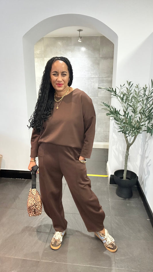 DEBORAH POCKET BARELL LEG JOGGERS / TROUSERS BROWN *New