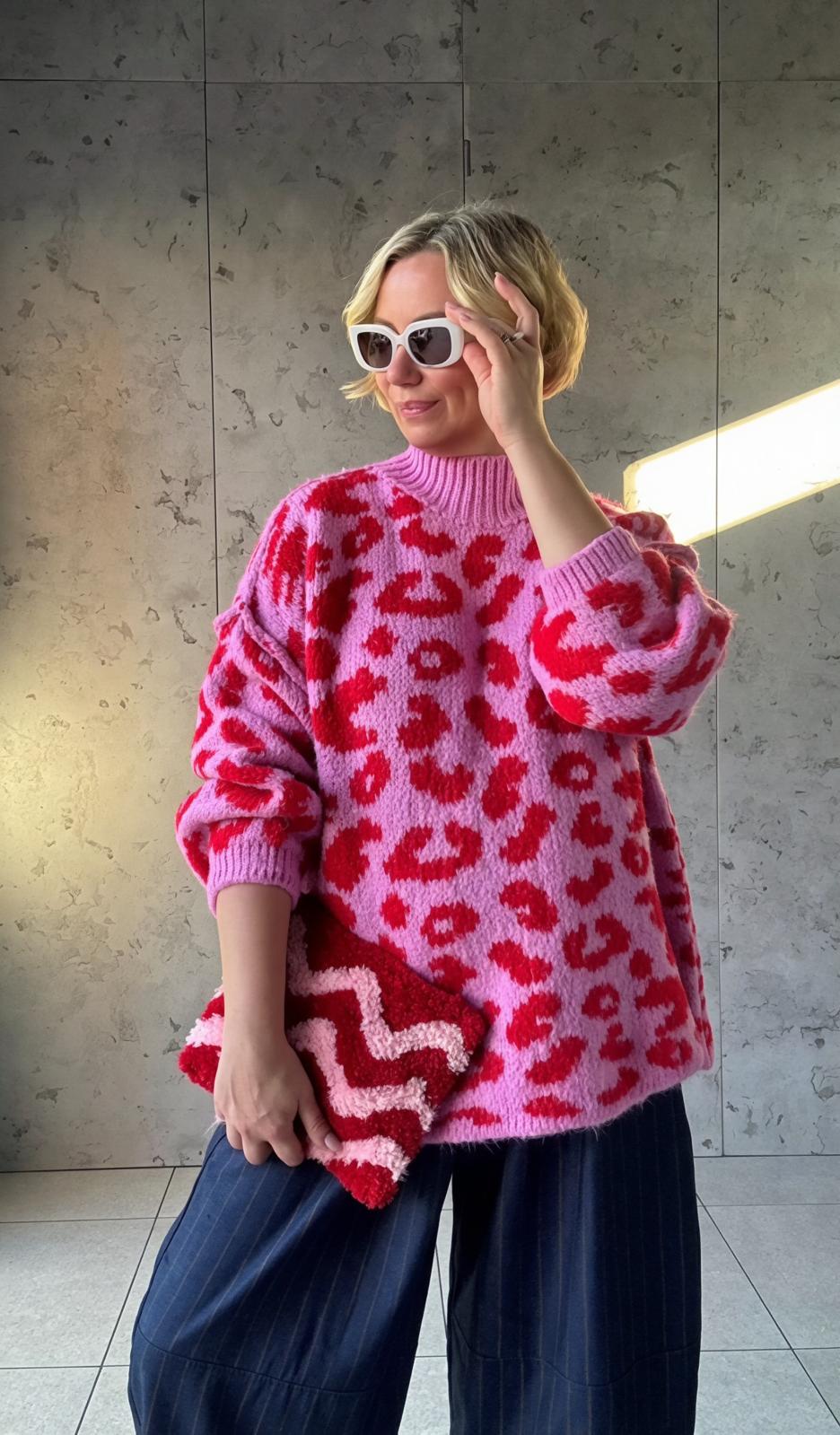 ALEX LEOPARD KNITWEAR RED & PINK *New