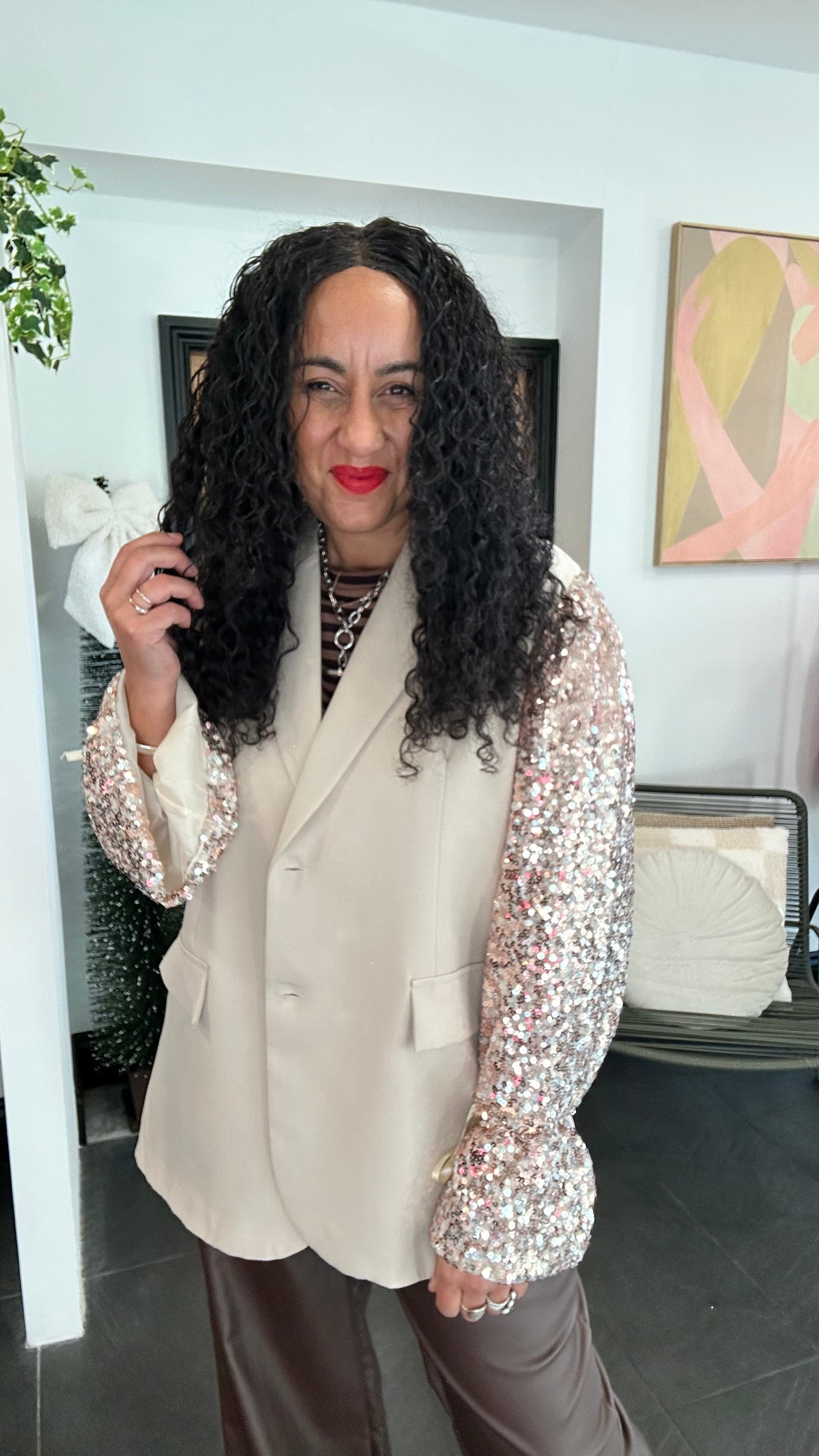 MANDA OVERSIZED SEQUIN BLAZER  CHAMPAGNE