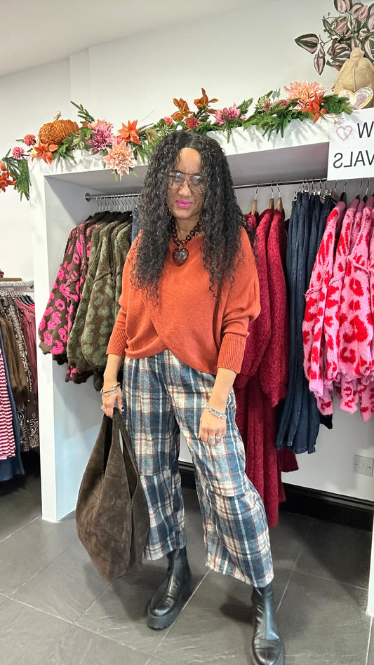 COSIMA PLAID TROUSERS DENIM BLUE  *New