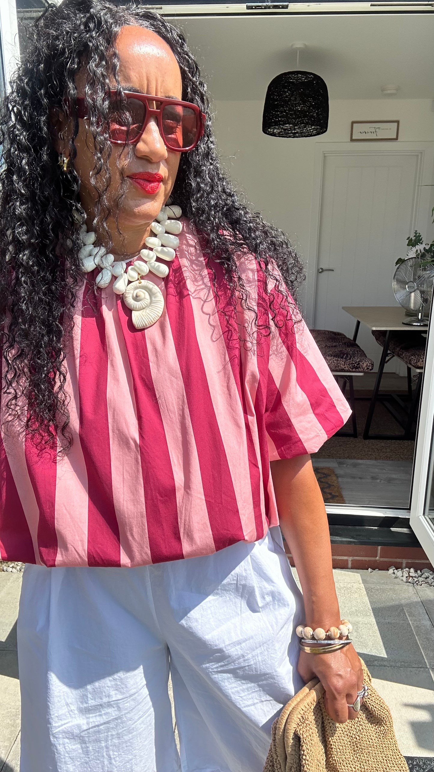 STRIPE BUBBLE HEM TOP BLUSH PINK & RASPBERRY PINK *New