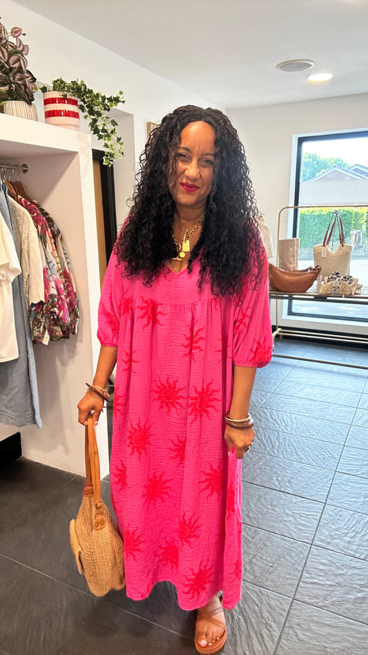 SUNBURST SMOCK DRESS PINK & RED 🩷❤️ *New DISPATCH 26th May