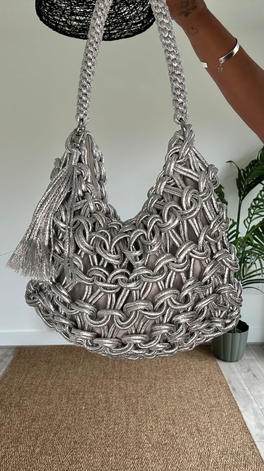 KNOTTED ROPE SHOULDER BAG SILVER *New