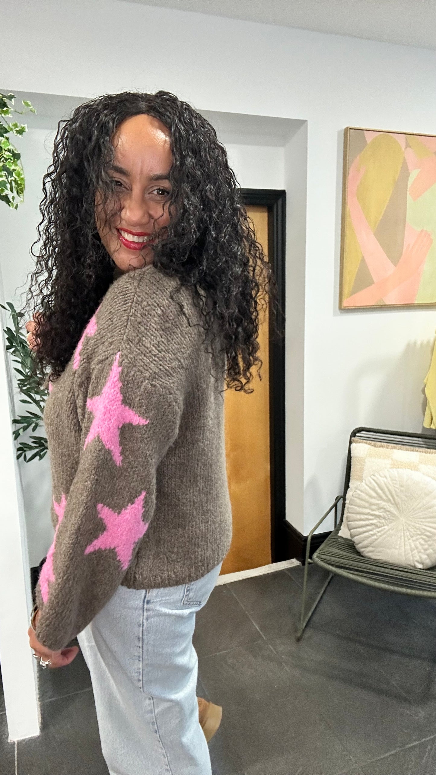 STARRY KNIT BROWN & PINK *New