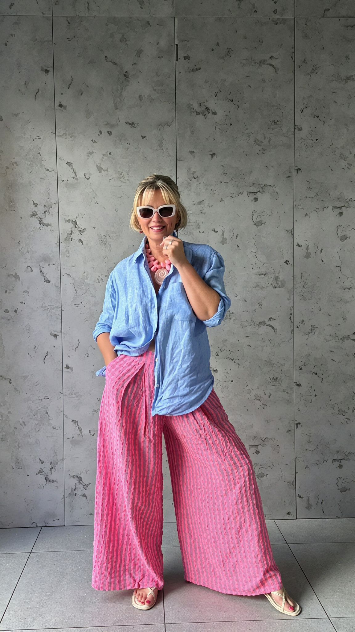 IBIZA PERRIE GINGHAM TROUSERS BLUE & PINK *New