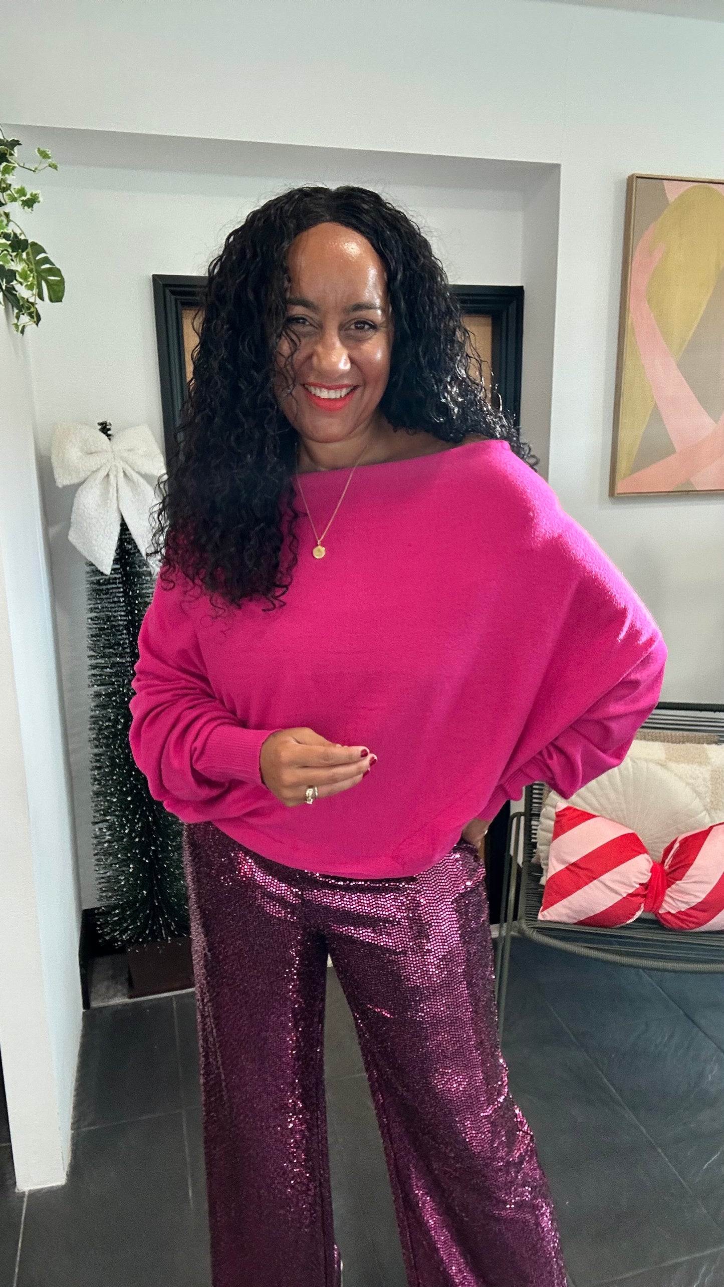 MULTIFUNCTIONAL BUTTON BACK BATWING TOP FUCHSIA PINK *New