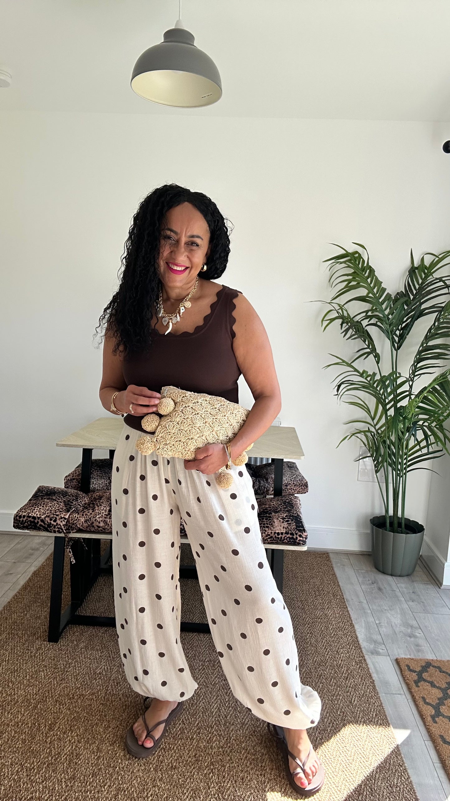 SALE POLKA DOT CUFFED BALLON TROUSERS CREAM *New