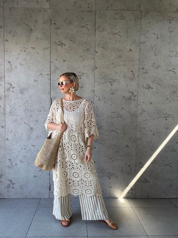 CLEO CROCHET SHORT SLEEVED DRESS IVORY *New