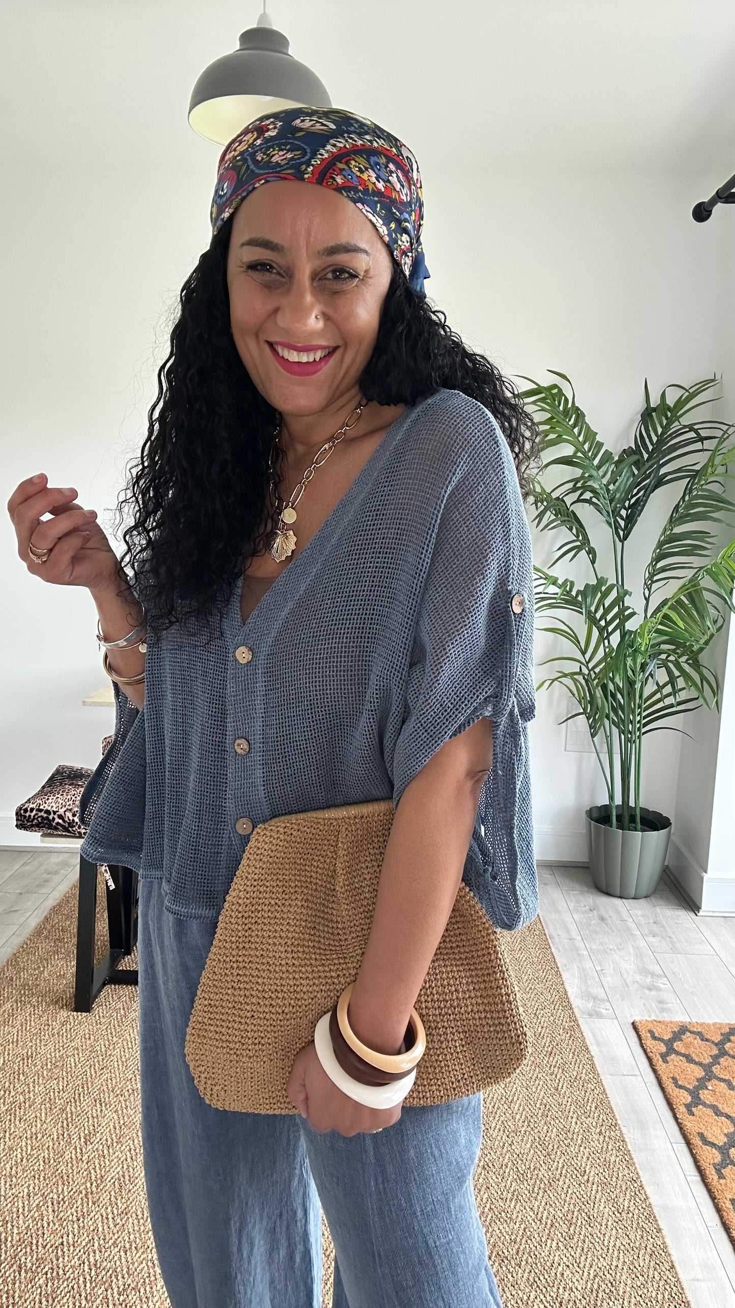 DERBY WAFFLE CARDIGAN DENIM BLUE *New