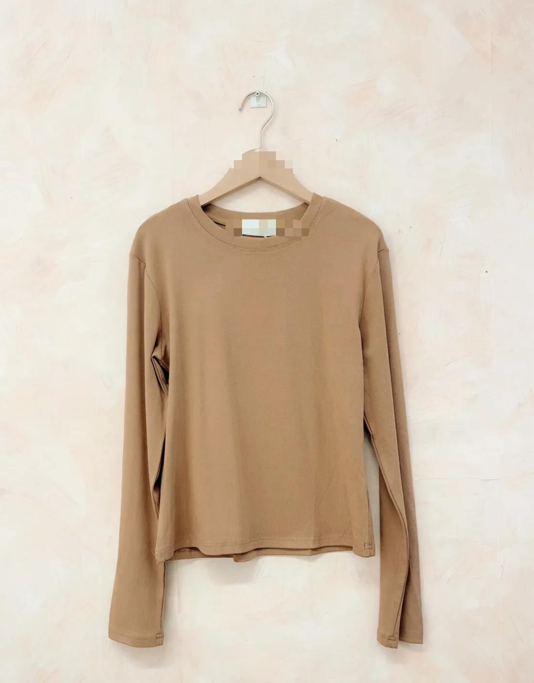 BASIC LONG SLEEVED COTTON TOP MOCHA *New