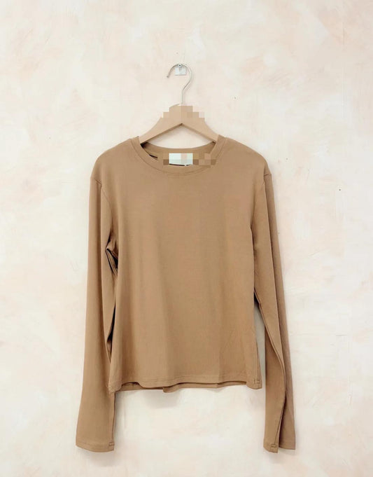 BASIC LONG SLEEVED COTTON TOP MOCHA *New
