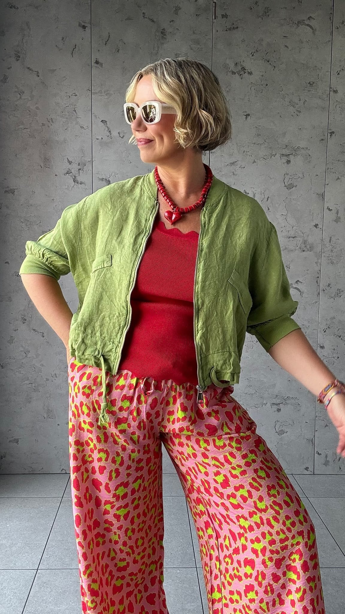 SUNSET DERBY LINEN BOMBER JACKET LIME *New
