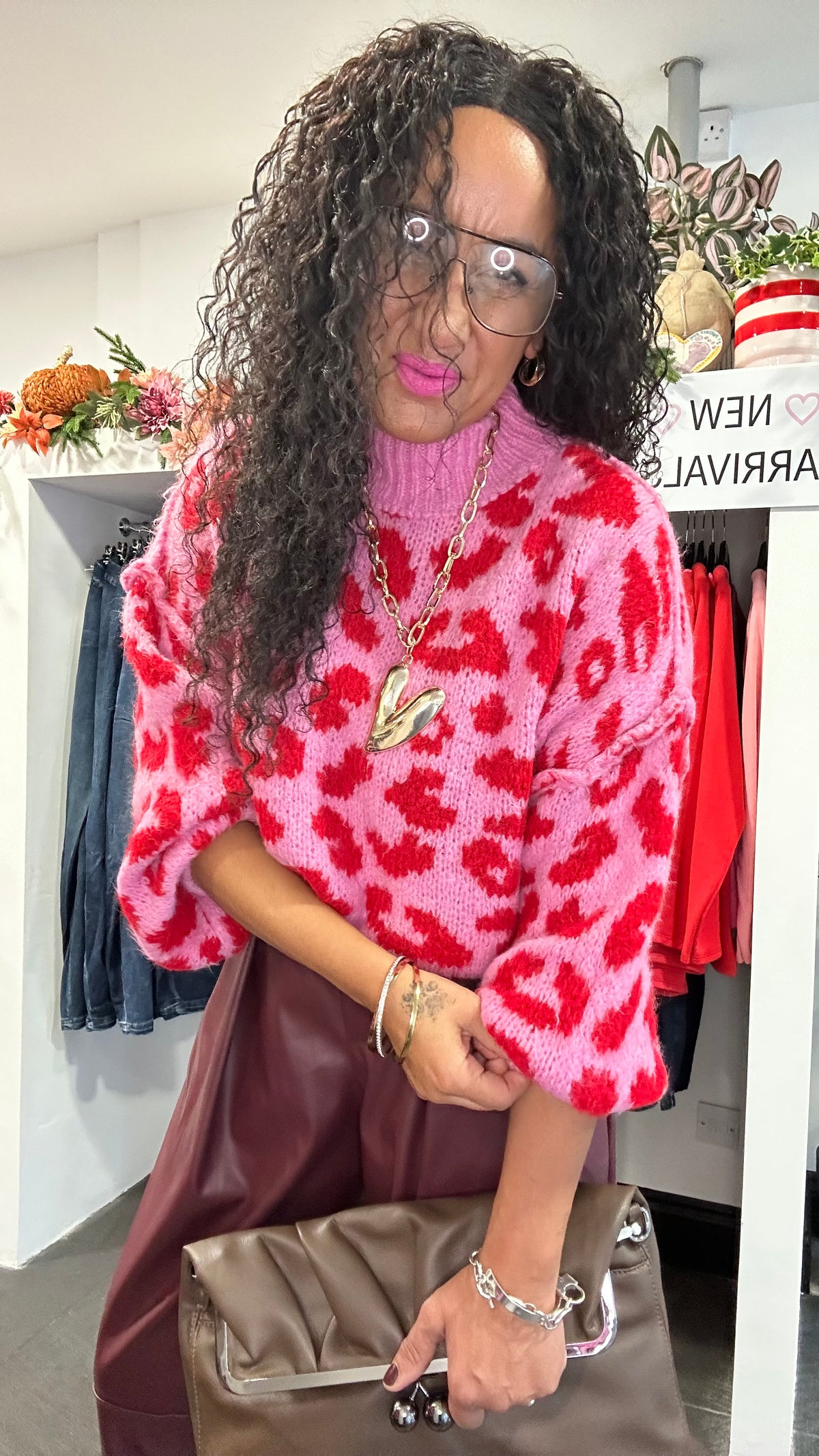 ALEX LEOPARD KNITWEAR RED & PINK *New