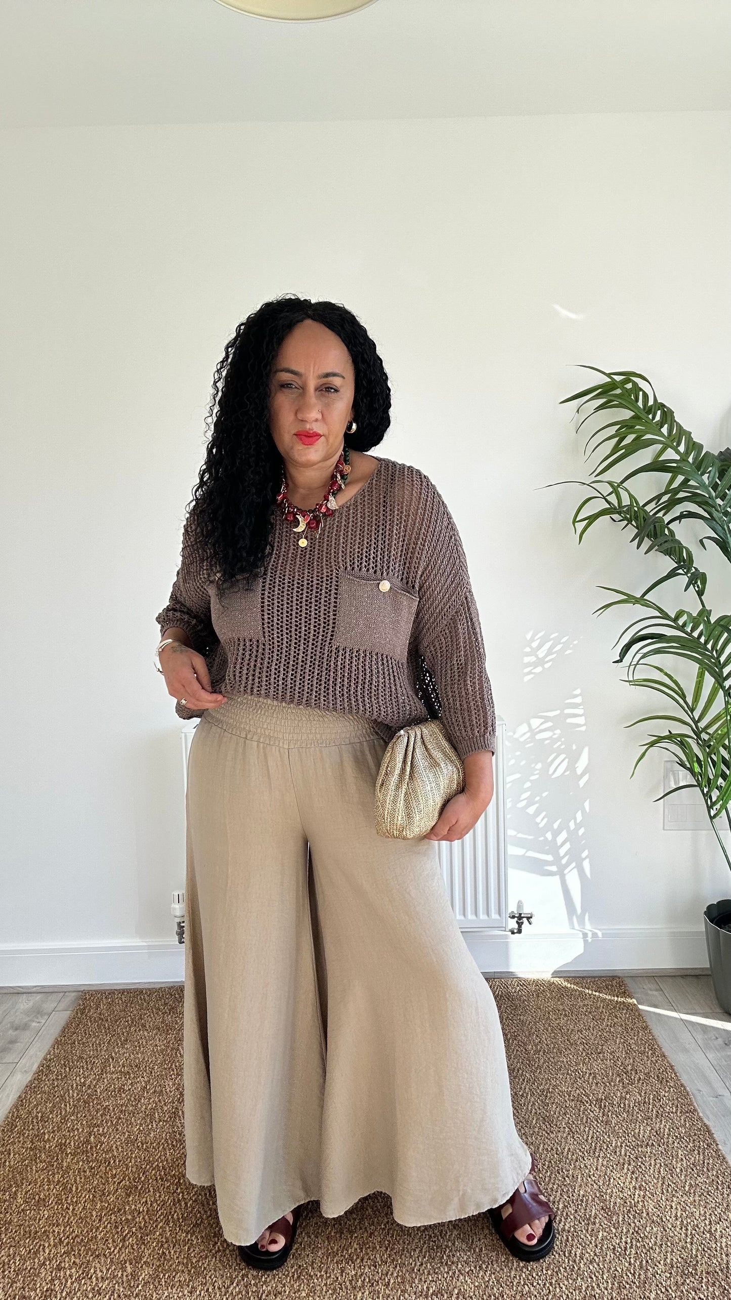 LUREX FISHERMAN CROCHET POCKET KNIT BROWN *New