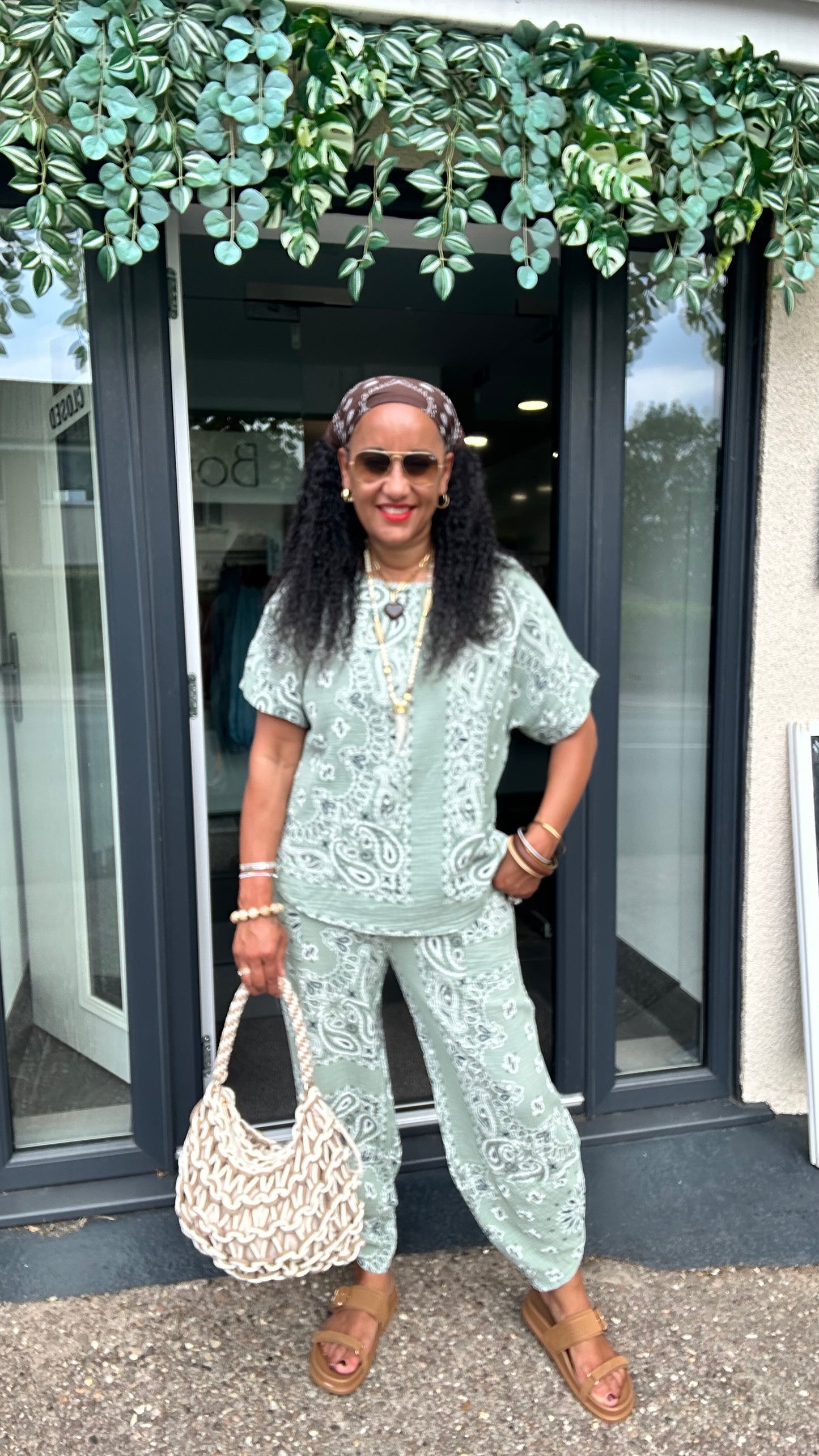 PAISLEY BANDANA COORD SET SAGE GREEN *New