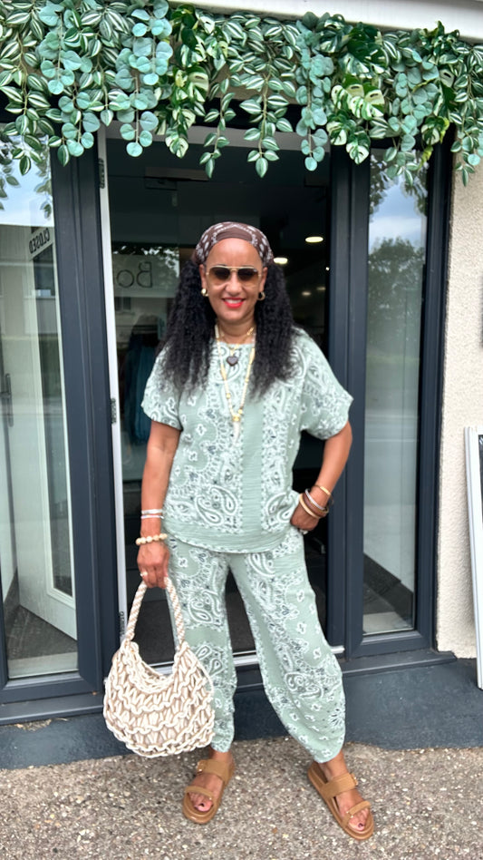 PAISLEY BANDANA COORD SET SAGE GREEN *New