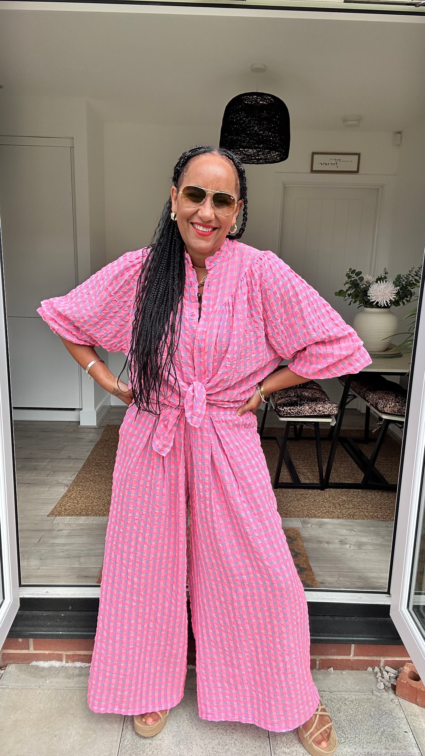 IBIZA PERRIE GINGHAM BLOUSE BLUE & PINK *New