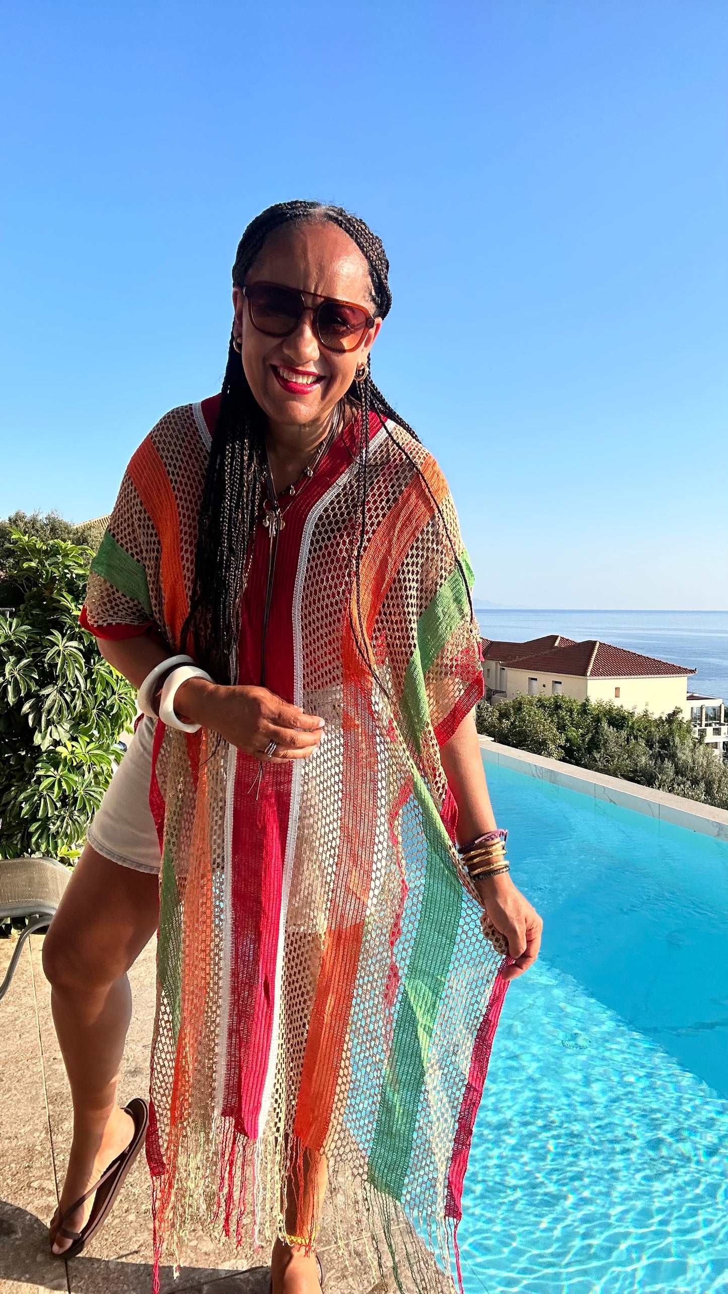 BOHO MESH COVER UP RED ORANGE  & BROWN *New