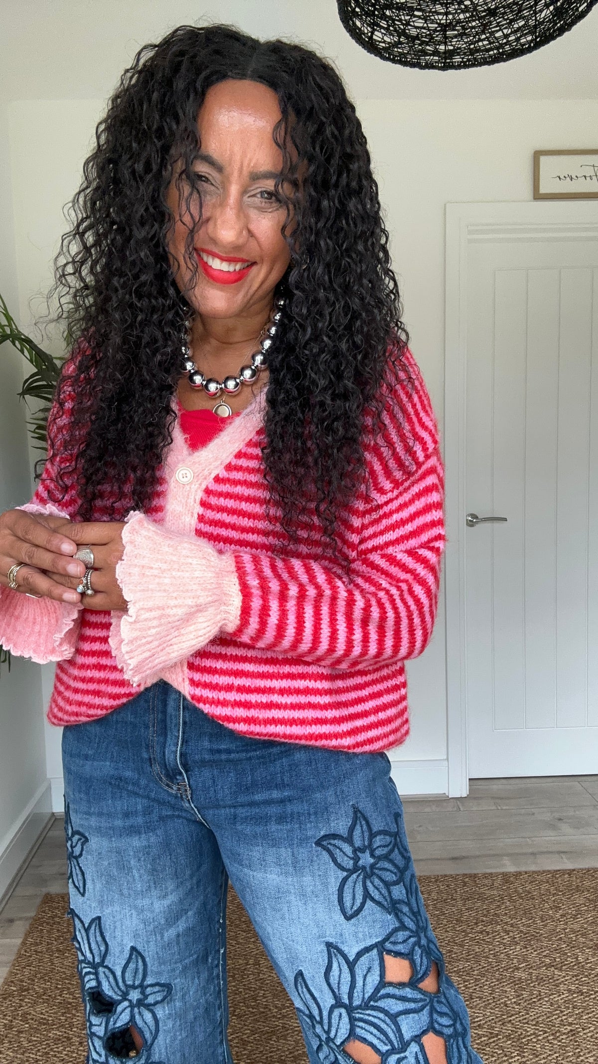 ALEXA STRIPE CARDIGAN PINK *New