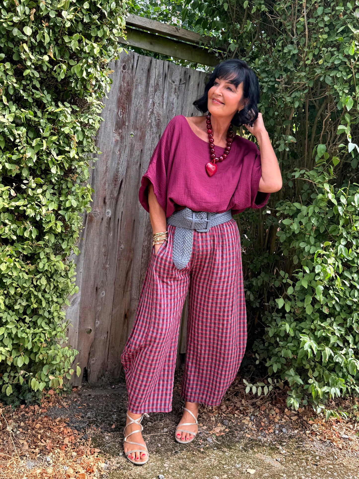 OJAY BUBBLE HEM CHEESECLOTH TOP MULBERRY *New