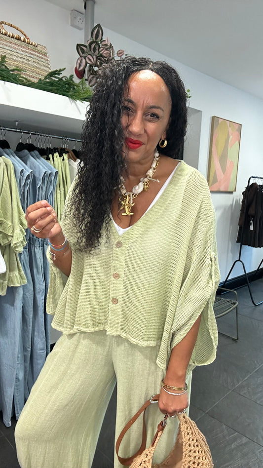 DERBY WAFFLE CARDIGAN APLLE GREEN *New
