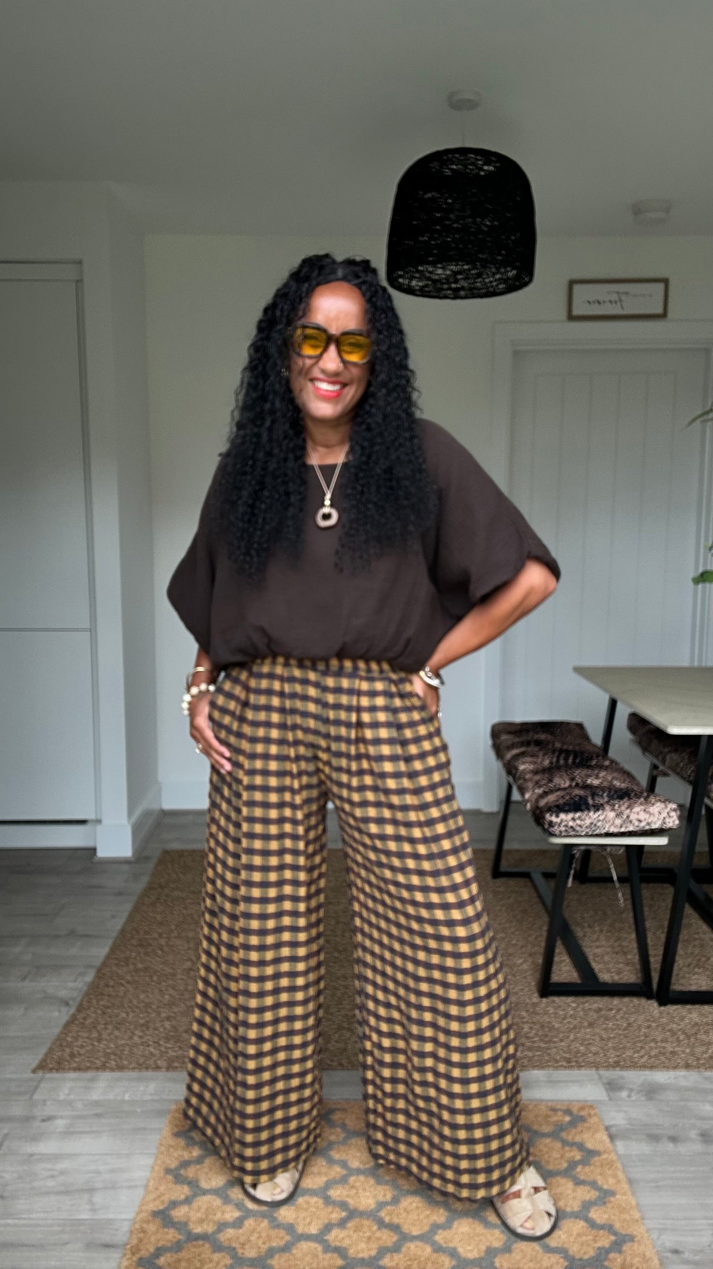 EVIE CHECKED TROUSERS MUSTARD *New