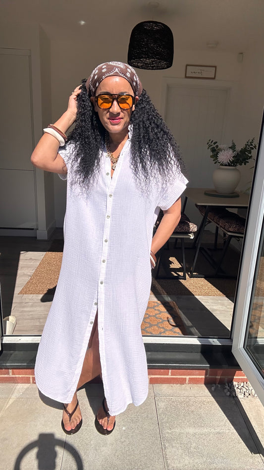 TAYO CHEESECLOTH SHIRT DRESS WHITE *New