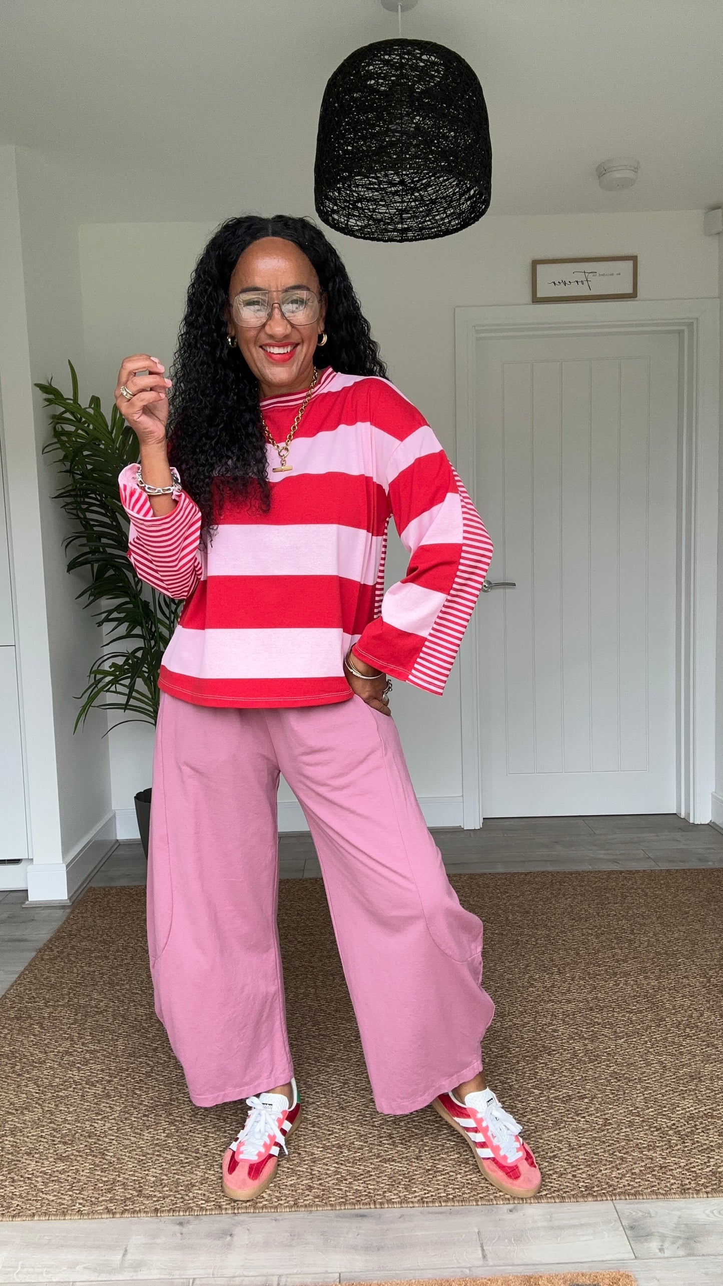 EIRA BLOCK STRIPE JERSEY TOP RED & PINK *New