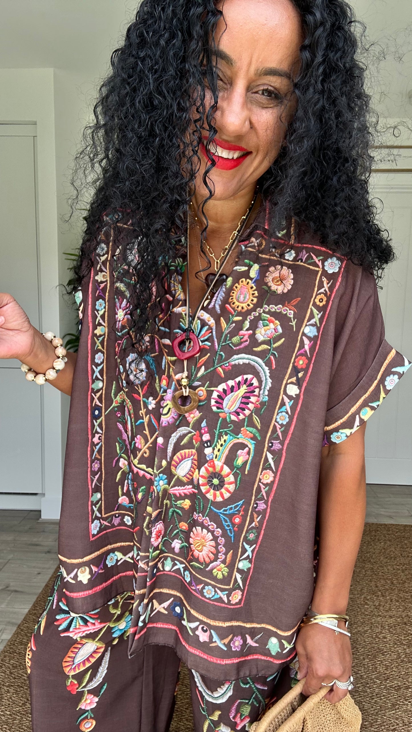CLEO EMBROIDERED BOHO SHIRT BROWN *New