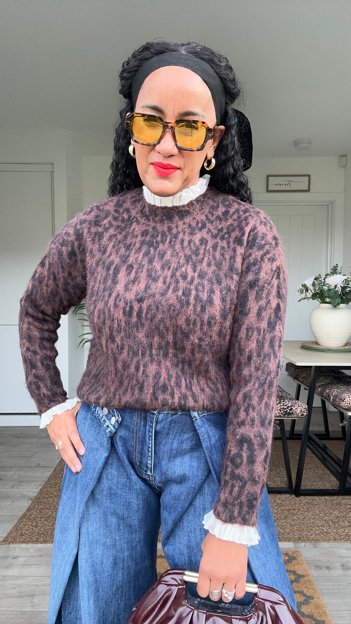 DREW LEOPARD KNIT WITH WHITE FRILL DETAIL *New