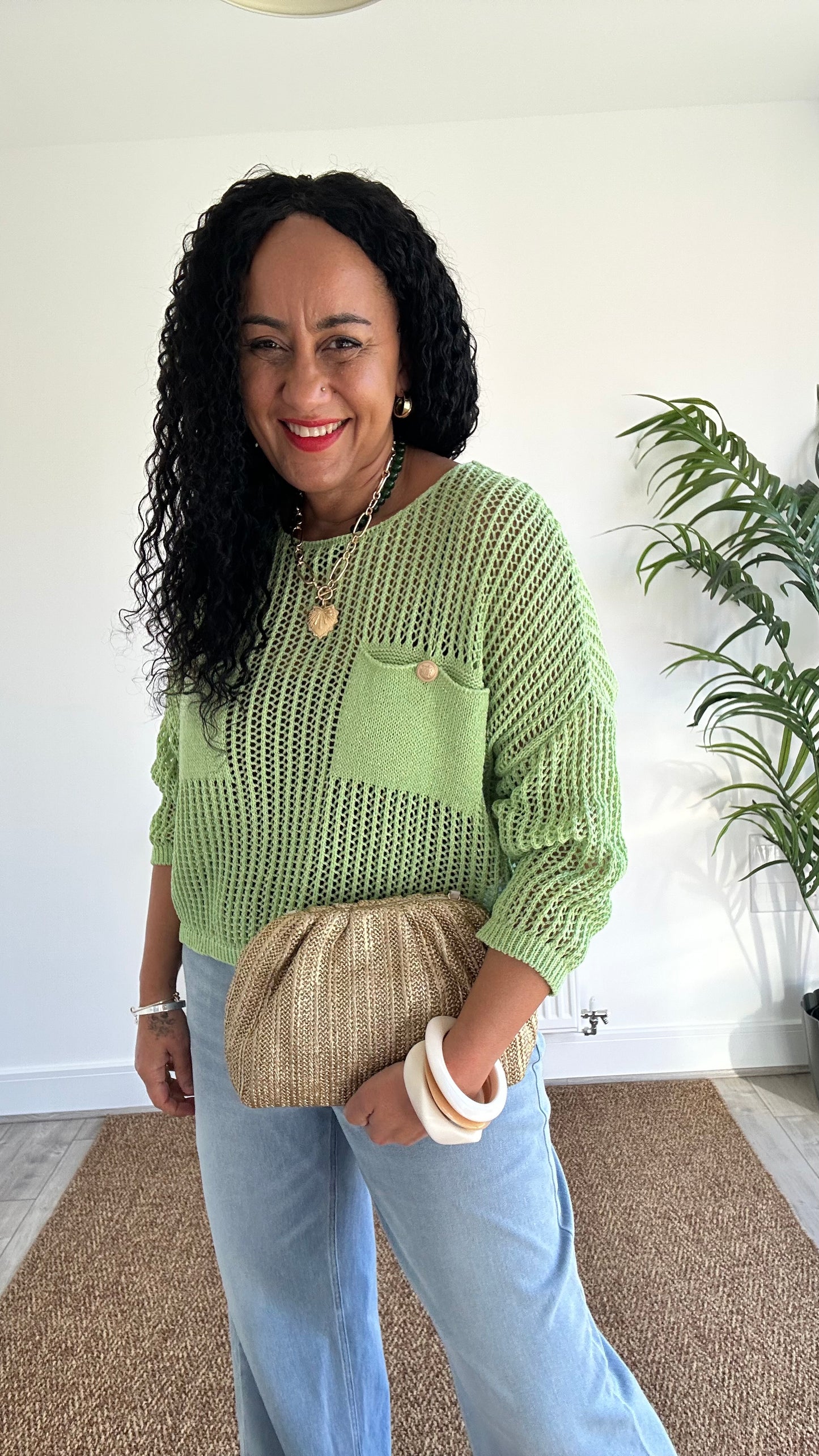 LUREX FISHERMAN CROCHET POCKET KNIT LIME 🍋‍🟩 GREEN *New