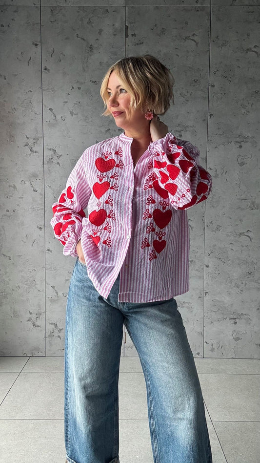 AMOUR STRIPE COTTON BLOUSE 🩷♥️ PINK & RED *New