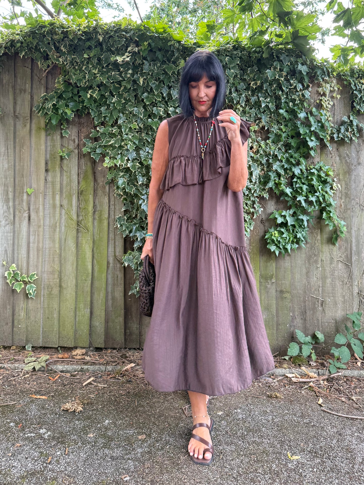 FLOWETRY FRILL MAXI DRESS DEEP BROWN *New