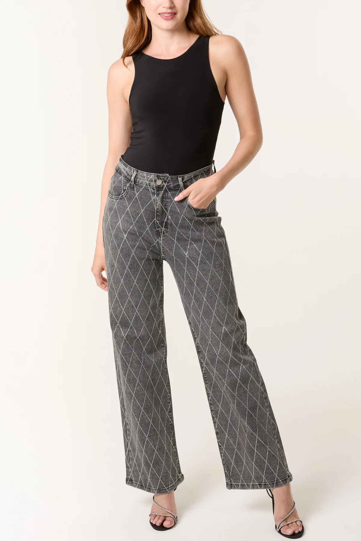 SALE DIAMOND EMBELLISHED BLACK WASH JEANS *New