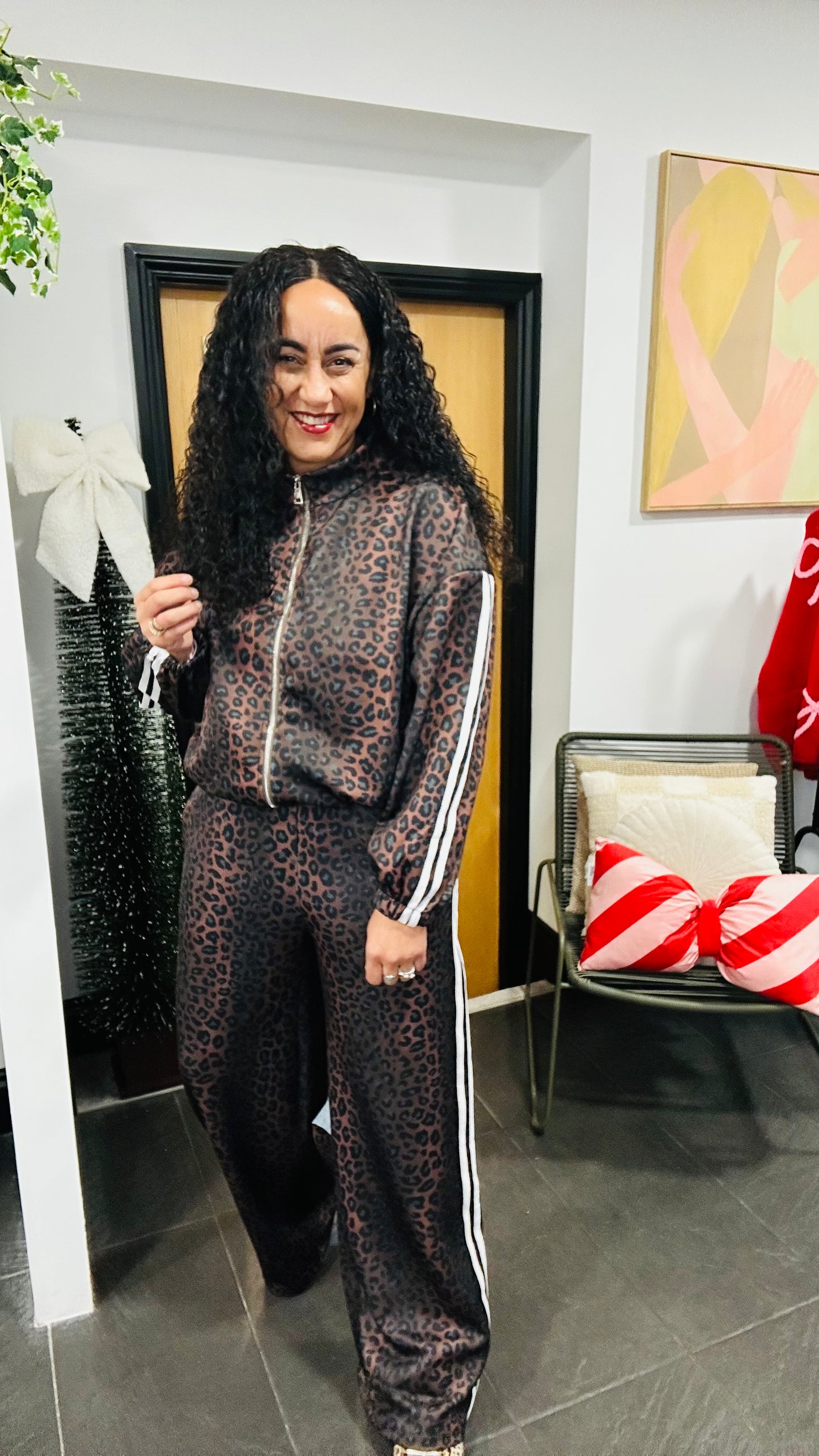 LUXE LEOPARD TRACK PANTS WHITE STRIPE *New