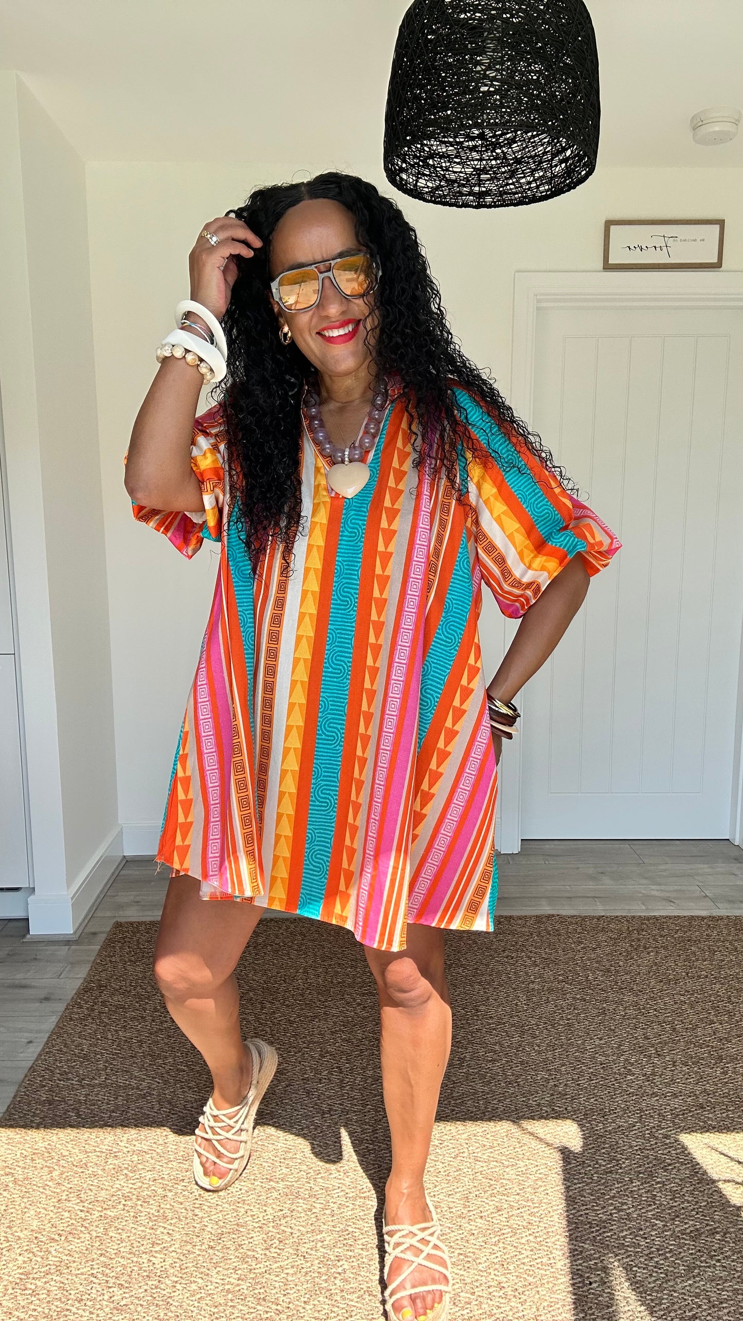 SUNSET BOHO GEOMETRIC PRINT TUNIC DRESS *New