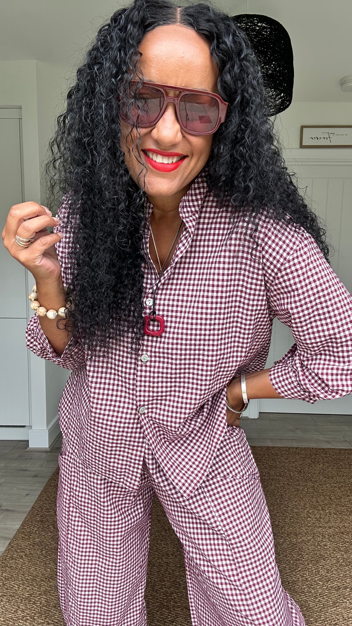 AVA GINGHAM BLOUSE DEEP BURGUNDY *New