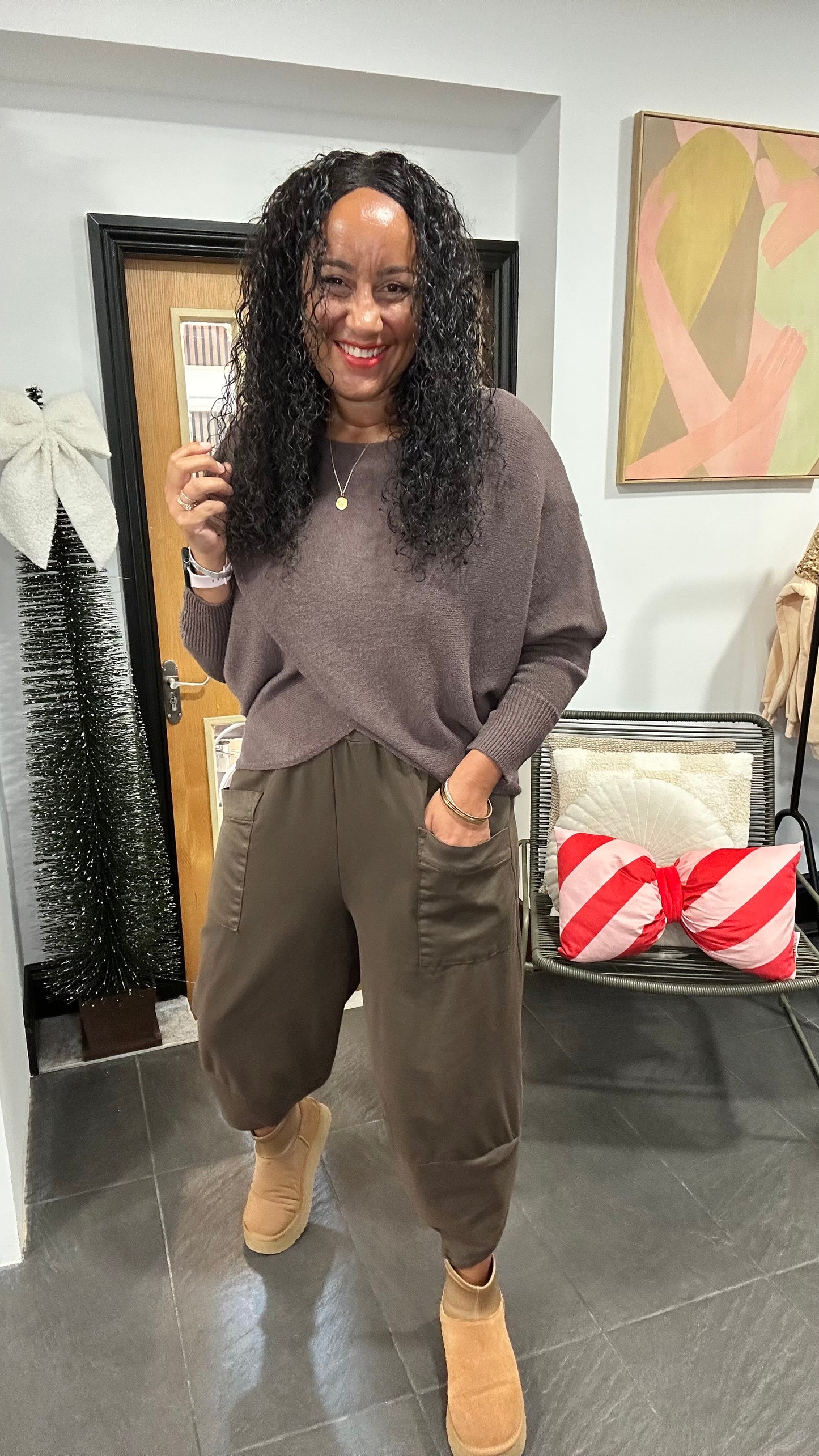 MABLE FRONT CROSS WRAP JUMPER MOCHA *New