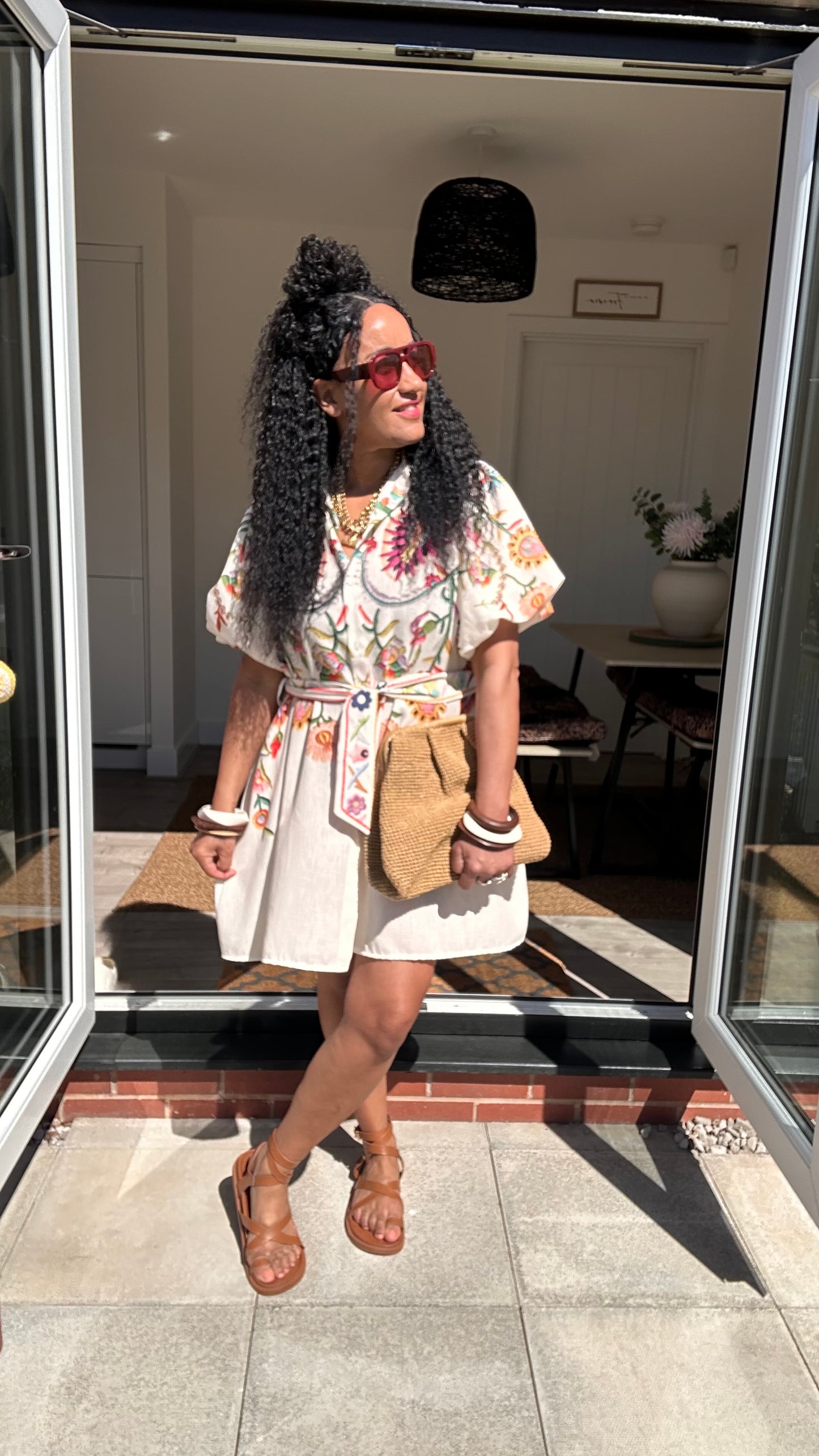 CLEO FLORAL LASER PRINT PUFF SLEEVED SHIRT DRESS *New