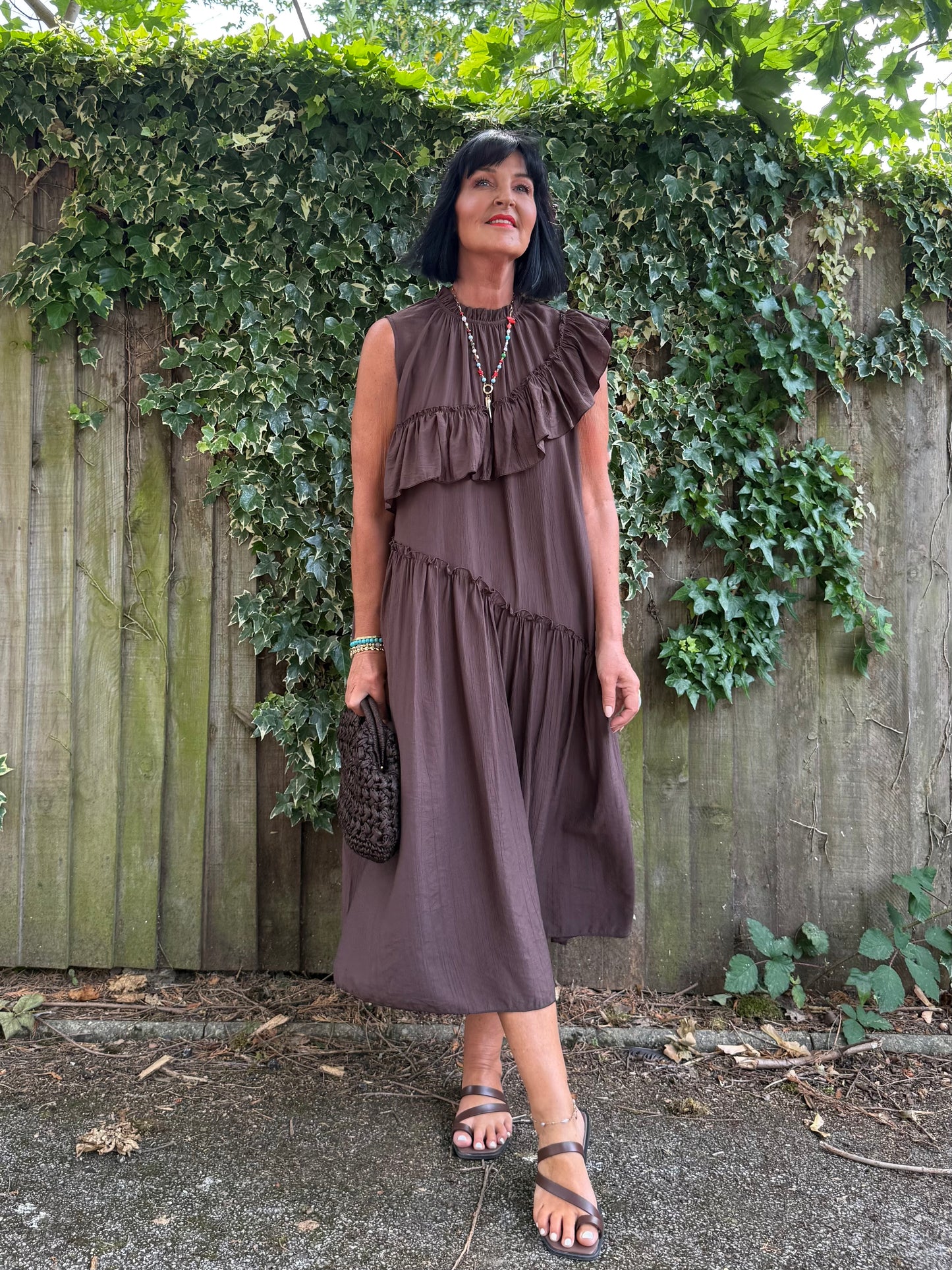 FLOWETRY FRILL MAXI DRESS DEEP BROWN *New